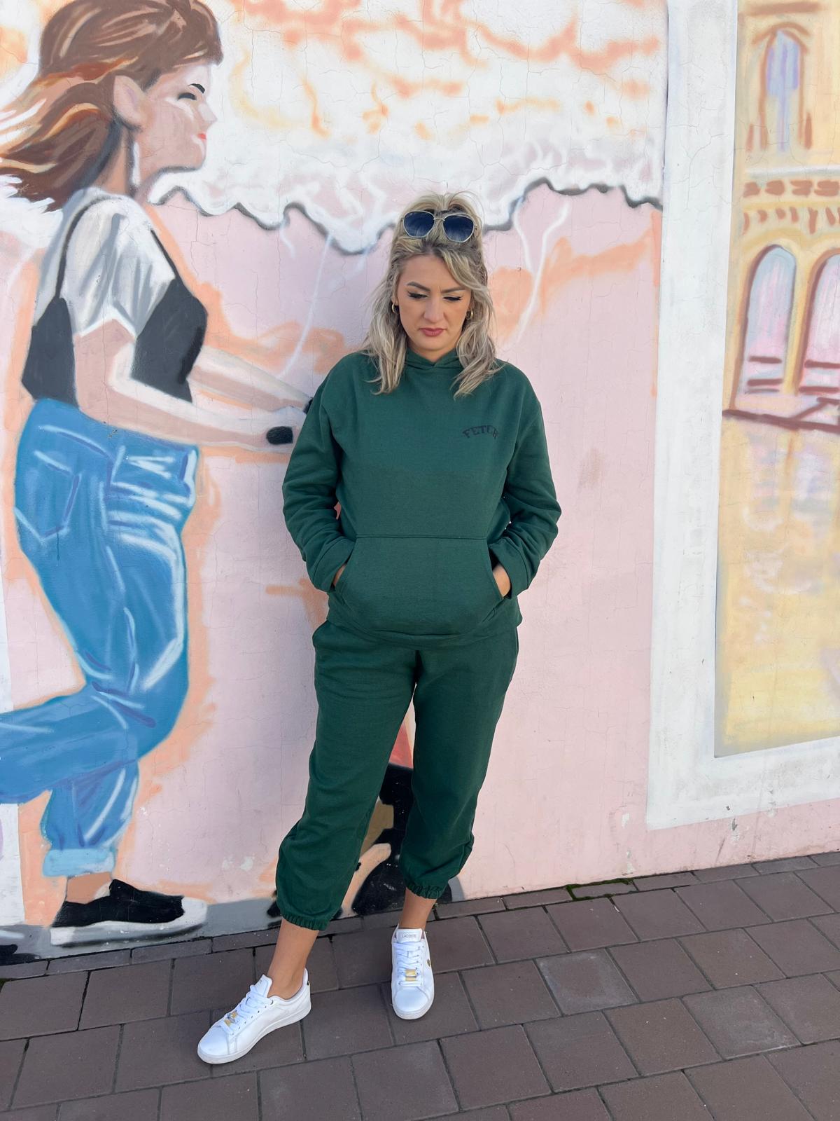 Set Trening Oversize cu Glugă – Verde